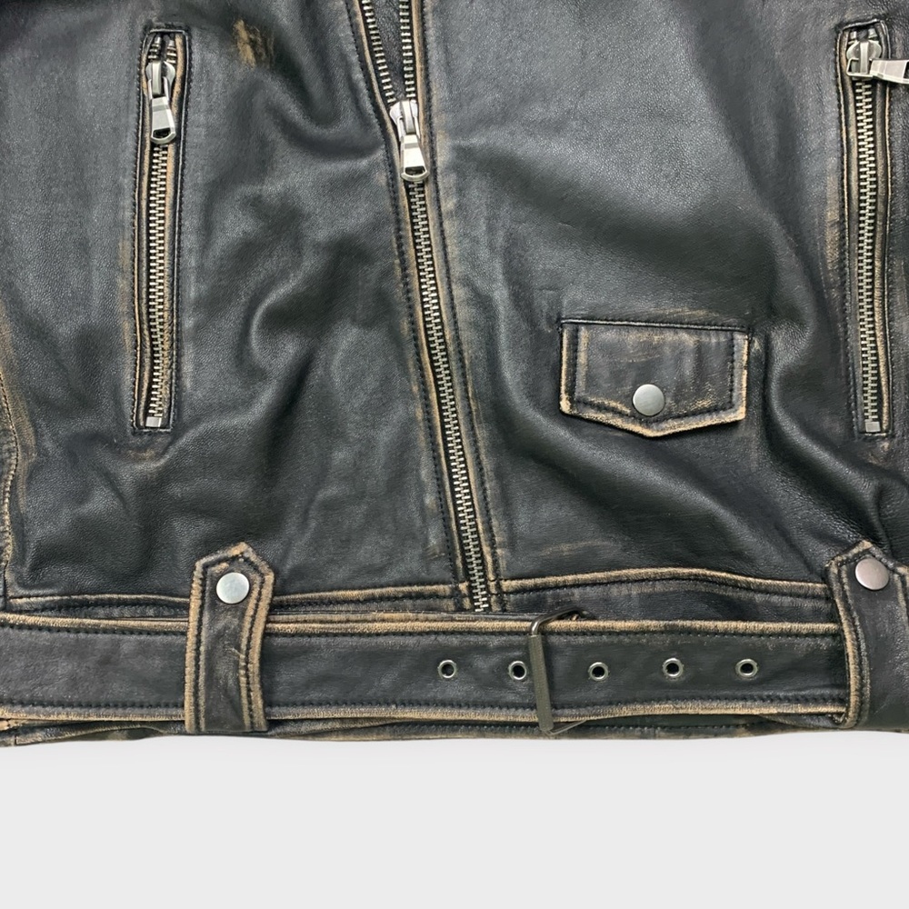 Zara Distressed Leather Biker Moto Jacket - Picture 10 of 16